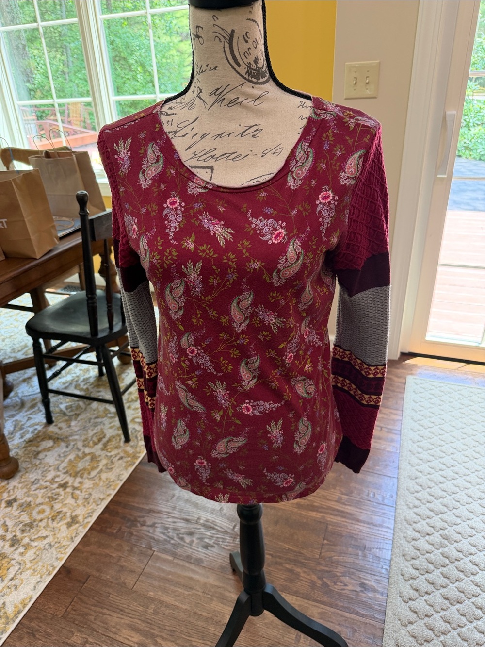 Sundance Burgundy Paisley & Mixed-Pattern Long Sleeve Top